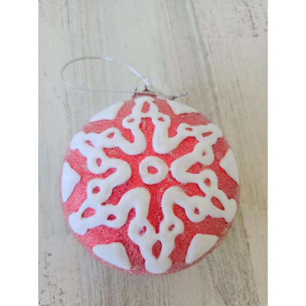 Sugared snowflake red velvet glass ornament unique‎ Xmas tree